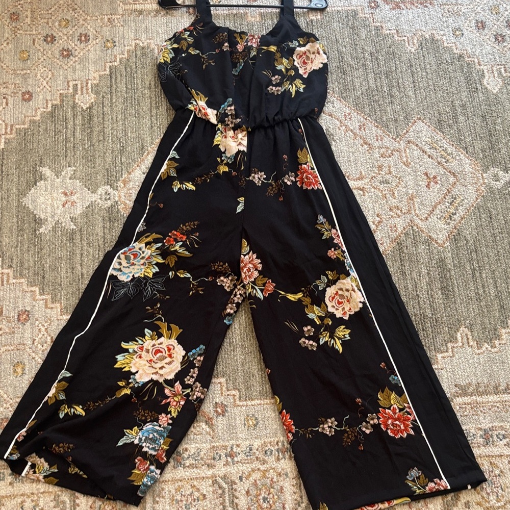 Maurices Black Floral Wide-Leg Jumpsuit